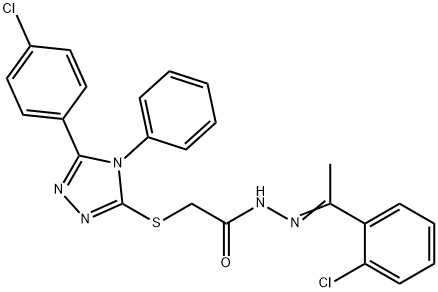 N-[(Z)-1-(2-chlorophenyl)ethylideneamino]-2-[[5-(4-chlorophenyl)-4-phenyl-1,2,4-triazol-3-yl]sulfanyl]acetamide Struktur