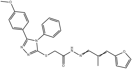 N-[(E)-[(E)-3-(furan-2-yl)-2-methylprop-2-enylidene]amino]-2-[[5-(4-methoxyphenyl)-4-phenyl-1,2,4-triazol-3-yl]sulfanyl]acetamide Struktur