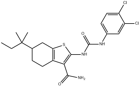 2-[(3,4-dichlorophenyl)carbamoylamino]-6-(2-methylbutan-2-yl)-4,5,6,7-tetrahydro-1-benzothiophene-3-carboxamide Struktur