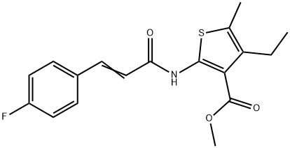 methyl 4-ethyl-2-[[(E)-3-(4-fluorophenyl)prop-2-enoyl]amino]-5-methylthiophene-3-carboxylate Struktur