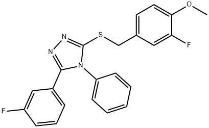 3-[(3-fluoro-4-methoxyphenyl)methylsulfanyl]-5-(3-fluorophenyl)-4-phenyl-1,2,4-triazole Struktur