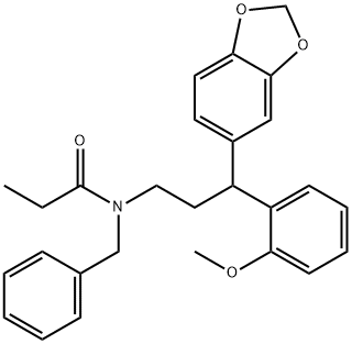 N-[3-(1,3-benzodioxol-5-yl)-3-(2-methoxyphenyl)propyl]-N-benzylpropanamide Struktur