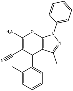 6-amino-3-methyl-4-(2-methylphenyl)-1-phenyl-4H-pyrano[2,3-c]pyrazole-5-carbonitrile Struktur