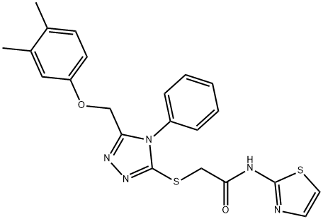 2-[[5-[(3,4-dimethylphenoxy)methyl]-4-phenyl-1,2,4-triazol-3-yl]sulfanyl]-N-(1,3-thiazol-2-yl)acetamide Struktur