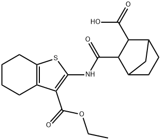 2-[(3-ethoxycarbonyl-4,5,6,7-tetrahydro-1-benzothiophen-2-yl)carbamoyl]bicyclo[2.2.1]heptane-3-carboxylic acid Struktur