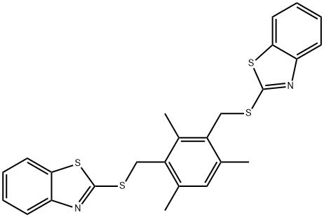 2-[[3-(1,3-benzothiazol-2-ylsulfanylmethyl)-2,4,6-trimethylphenyl]methylsulfanyl]-1,3-benzothiazole Struktur