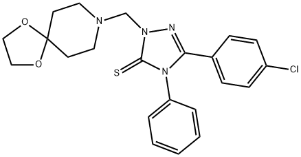 5-(4-chlorophenyl)-2-(1,4-dioxa-8-azaspiro[4.5]decan-8-ylmethyl)-4-phenyl-1,2,4-triazole-3-thione Struktur