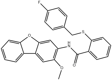 2-[(4-fluorophenyl)methylsulfanyl]-N-(2-methoxydibenzofuran-3-yl)benzamide Struktur