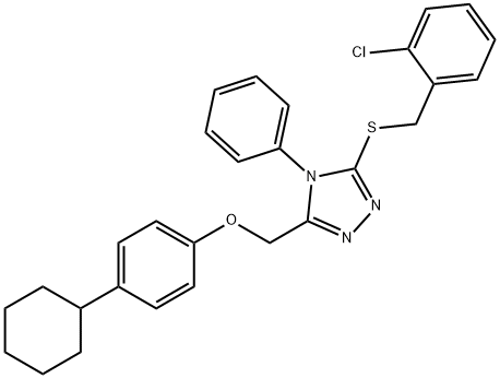 3-[(2-chlorophenyl)methylsulfanyl]-5-[(4-cyclohexylphenoxy)methyl]-4-phenyl-1,2,4-triazole Struktur