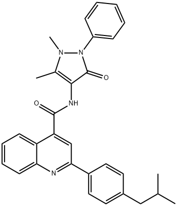 N-(1,5-dimethyl-3-oxo-2-phenylpyrazol-4-yl)-2-[4-(2-methylpropyl)phenyl]quinoline-4-carboxamide Struktur