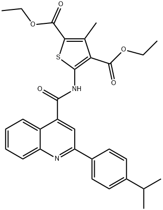 diethyl 3-methyl-5-[[2-(4-propan-2-ylphenyl)quinoline-4-carbonyl]amino]thiophene-2,4-dicarboxylate Struktur