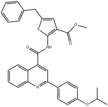 methyl 5-benzyl-2-[[2-(4-propan-2-yloxyphenyl)quinoline-4-carbonyl]amino]thiophene-3-carboxylate Struktur