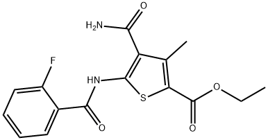 ethyl 4-carbamoyl-5-[(2-fluorobenzoyl)amino]-3-methylthiophene-2-carboxylate Struktur