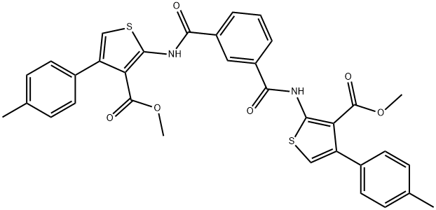 methyl 2-[[3-[[3-methoxycarbonyl-4-(4-methylphenyl)thiophen-2-yl]carbamoyl]benzoyl]amino]-4-(4-methylphenyl)thiophene-3-carboxylate Struktur