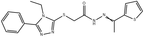 2-[(4-ethyl-5-phenyl-1,2,4-triazol-3-yl)sulfanyl]-N-[(E)-1-thiophen-2-ylethylideneamino]acetamide Struktur