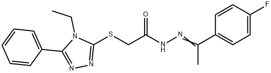 2-[(4-ethyl-5-phenyl-1,2,4-triazol-3-yl)sulfanyl]-N-[(E)-1-(4-fluorophenyl)ethylideneamino]acetamide Struktur