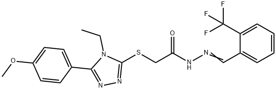 2-[[4-ethyl-5-(4-methoxyphenyl)-1,2,4-triazol-3-yl]sulfanyl]-N-[(E)-[2-(trifluoromethyl)phenyl]methylideneamino]acetamide Struktur