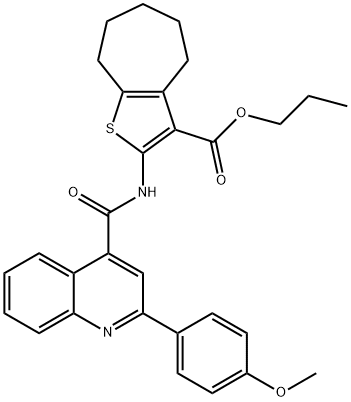 propyl 2-[[2-(4-methoxyphenyl)quinoline-4-carbonyl]amino]-5,6,7,8-tetrahydro-4H-cyclohepta[b]thiophene-3-carboxylate Struktur