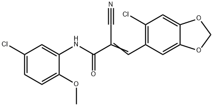 (E)-3-(6-chloro-1,3-benzodioxol-5-yl)-N-(5-chloro-2-methoxyphenyl)-2-cyanoprop-2-enamide Struktur