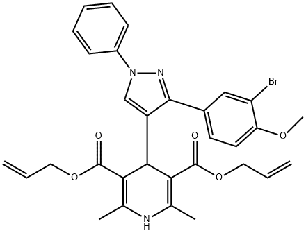 bis(prop-2-enyl) 4-[3-(3-bromo-4-methoxyphenyl)-1-phenylpyrazol-4-yl]-2,6-dimethyl-1,4-dihydropyridine-3,5-dicarboxylate Struktur