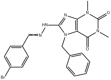 7-benzyl-8-[(2E)-2-[(4-bromophenyl)methylidene]hydrazinyl]-1,3-dimethylpurine-2,6-dione Struktur