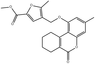 methyl 5-methyl-4-[(3-methyl-6-oxo-7,8,9,10-tetrahydrobenzo[c]chromen-1-yl)oxymethyl]furan-2-carboxylate Struktur