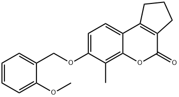 7-[(2-methoxyphenyl)methoxy]-6-methyl-2,3-dihydro-1H-cyclopenta[c]chromen-4-one Struktur