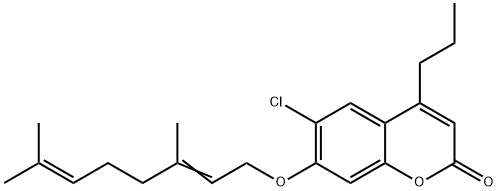 6-chloro-7-[(2E)-3,7-dimethylocta-2,6-dienoxy]-4-propylchromen-2-one Struktur