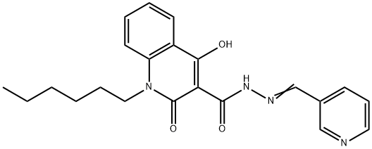 1-hexyl-4-hydroxy-2-oxo-N-[(E)-pyridin-3-ylmethylideneamino]quinoline-3-carboxamide Struktur