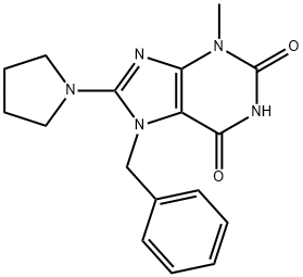 7-benzyl-3-methyl-8-pyrrolidin-1-ylpurine-2,6-dione Struktur