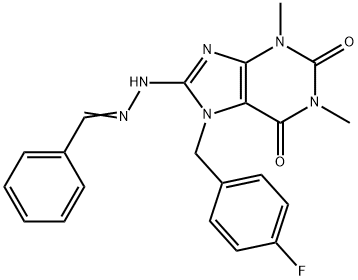 8-[(2E)-2-benzylidenehydrazinyl]-7-[(4-fluorophenyl)methyl]-1,3-dimethylpurine-2,6-dione Struktur