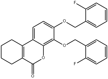 3,4-bis[(2-fluorophenyl)methoxy]-7,8,9,10-tetrahydrobenzo[c]chromen-6-one Struktur