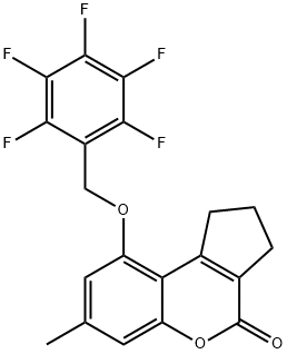 7-methyl-9-[(2,3,4,5,6-pentafluorophenyl)methoxy]-2,3-dihydro-1H-cyclopenta[c]chromen-4-one Struktur