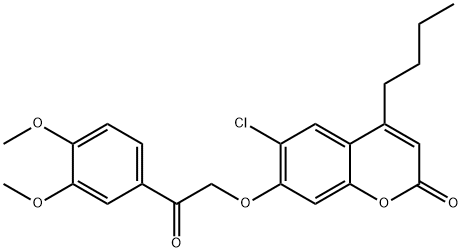 4-butyl-6-chloro-7-[2-(3,4-dimethoxyphenyl)-2-oxoethoxy]chromen-2-one Struktur