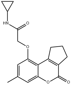 N-cyclopropyl-2-[(7-methyl-4-oxo-2,3-dihydro-1H-cyclopenta[c]chromen-9-yl)oxy]acetamide Struktur