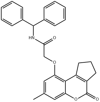 N-benzhydryl-2-[(7-methyl-4-oxo-2,3-dihydro-1H-cyclopenta[c]chromen-9-yl)oxy]acetamide Struktur