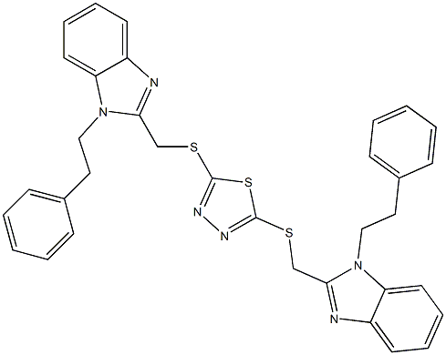 2,5-bis[[1-(2-phenylethyl)benzimidazol-2-yl]methylsulfanyl]-1,3,4-thiadiazole Struktur