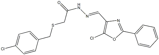 2-[(4-chlorophenyl)methylsulfanyl]-N-[(E)-(5-chloro-2-phenyl-1,3-oxazol-4-yl)methylideneamino]acetamide Struktur