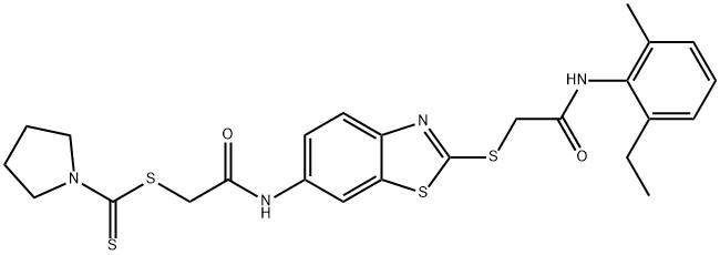 [2-[[2-[2-(2-ethyl-6-methylanilino)-2-oxoethyl]sulfanyl-1,3-benzothiazol-6-yl]amino]-2-oxoethyl] pyrrolidine-1-carbodithioate Struktur