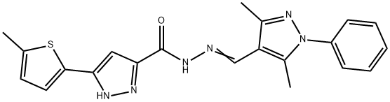 N-[(E)-(3,5-dimethyl-1-phenylpyrazol-4-yl)methylideneamino]-5-(5-methylthiophen-2-yl)-1H-pyrazole-3-carboxamide Struktur