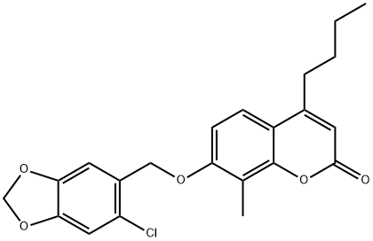 4-butyl-7-[(6-chloro-1,3-benzodioxol-5-yl)methoxy]-8-methylchromen-2-one Struktur