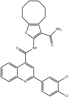 N-(3-carbamoyl-4,5,6,7,8,9-hexahydrocycloocta[b]thiophen-2-yl)-2-(3,4-dichlorophenyl)quinoline-4-carboxamide Struktur