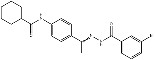 3-bromo-N-[(Z)-1-[4-(cyclohexanecarbonylamino)phenyl]ethylideneamino]benzamide Struktur