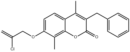 3-benzyl-7-(2-chloroprop-2-enoxy)-4,8-dimethylchromen-2-one Struktur