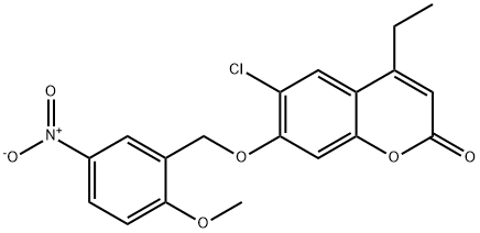 6-chloro-4-ethyl-7-[(2-methoxy-5-nitrophenyl)methoxy]chromen-2-one Struktur