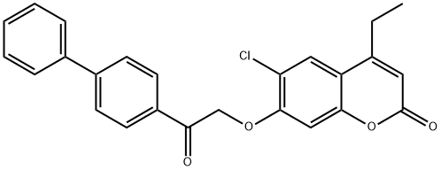 6-chloro-4-ethyl-7-[2-oxo-2-(4-phenylphenyl)ethoxy]chromen-2-one Struktur