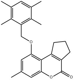 7-methyl-9-[(2,3,5,6-tetramethylphenyl)methoxy]-2,3-dihydro-1H-cyclopenta[c]chromen-4-one Struktur