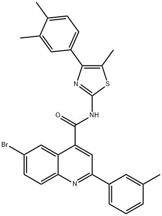 6-bromo-N-[4-(3,4-dimethylphenyl)-5-methyl-1,3-thiazol-2-yl]-2-(3-methylphenyl)quinoline-4-carboxamide Struktur