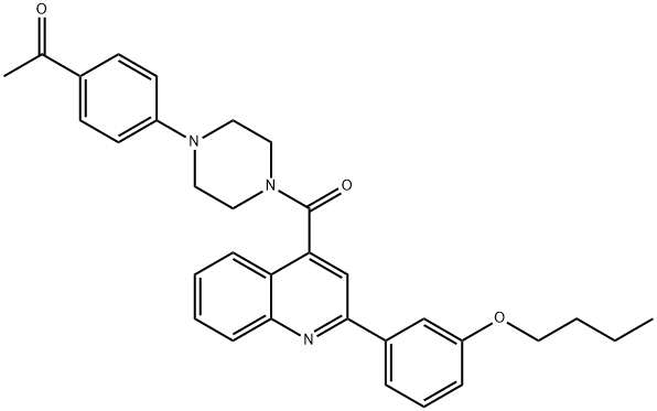 1-[4-[4-[2-(3-butoxyphenyl)quinoline-4-carbonyl]piperazin-1-yl]phenyl]ethanone Struktur