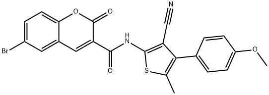 6-bromo-N-[3-cyano-4-(4-methoxyphenyl)-5-methylthiophen-2-yl]-2-oxochromene-3-carboxamide Struktur